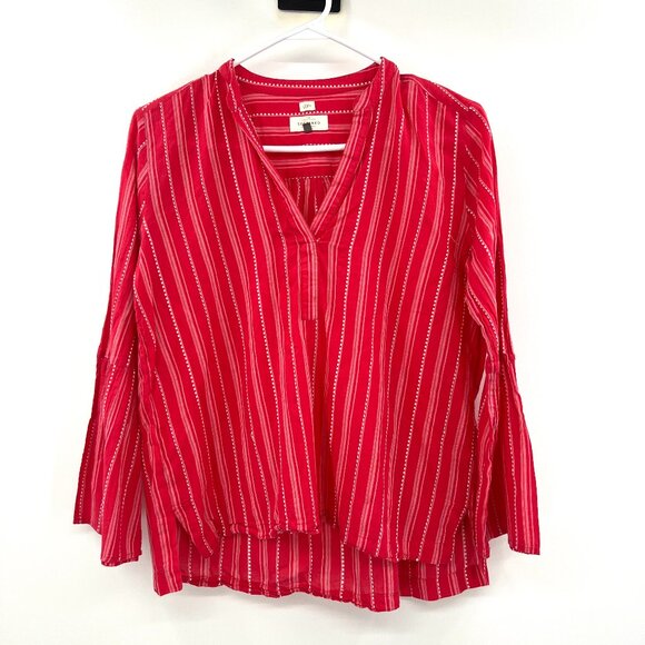 Loft The Softened Shirt Red White Striped Blouse Women's Small Petite - Picture 1 of 6